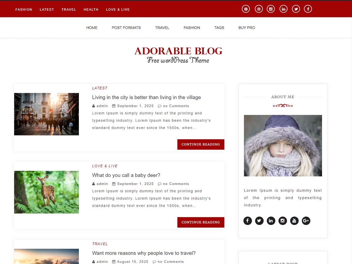 adorable-blog free wordpress theme
