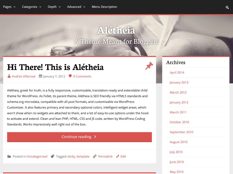 aletheia free wordpress theme