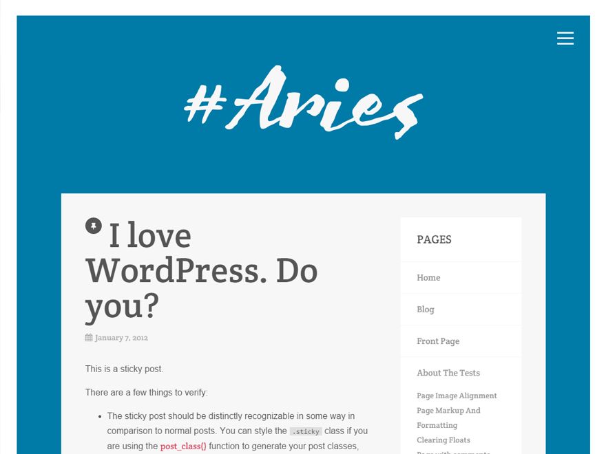 aries free wordpress theme