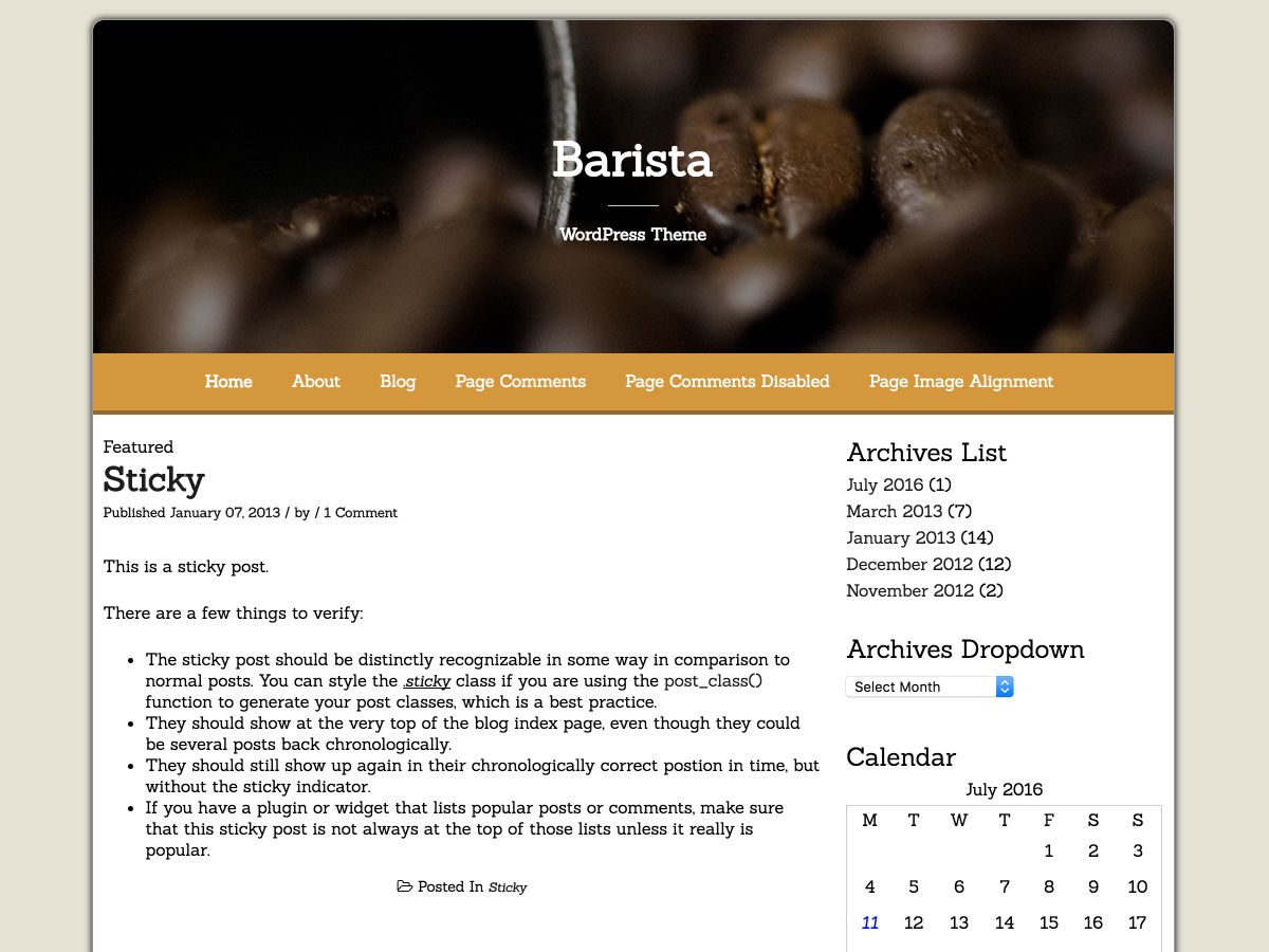 barista free wordpress theme