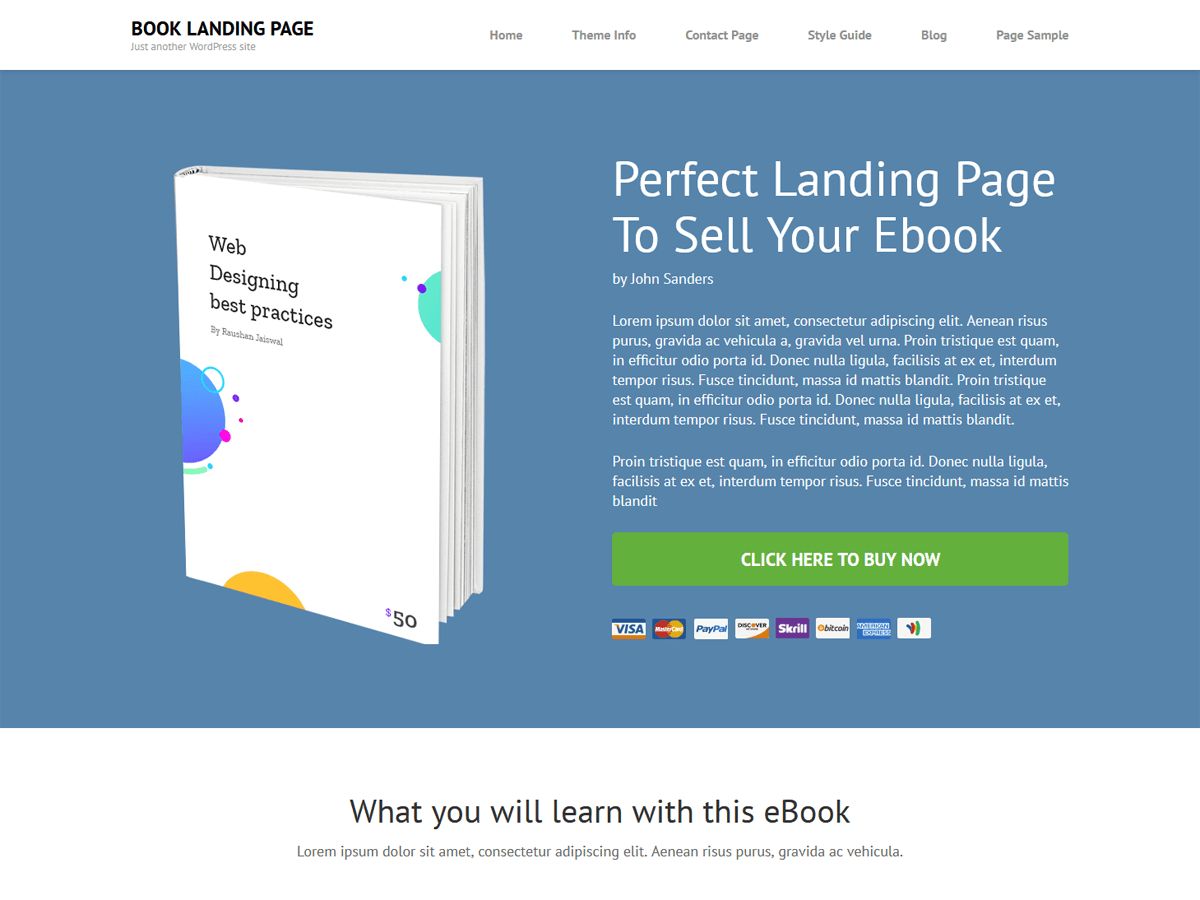 book-landing-page free wordpress theme