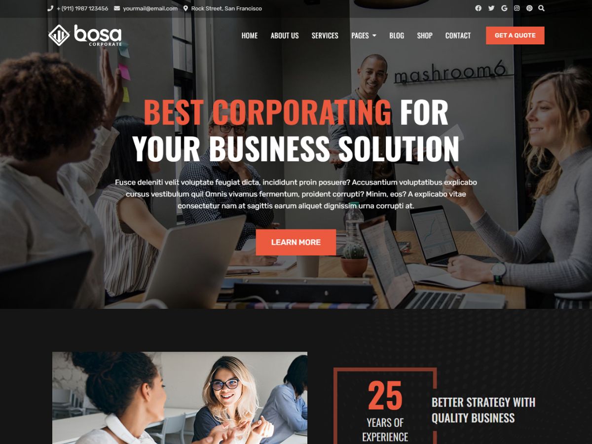 bosa-corporate-dark free wordpress theme