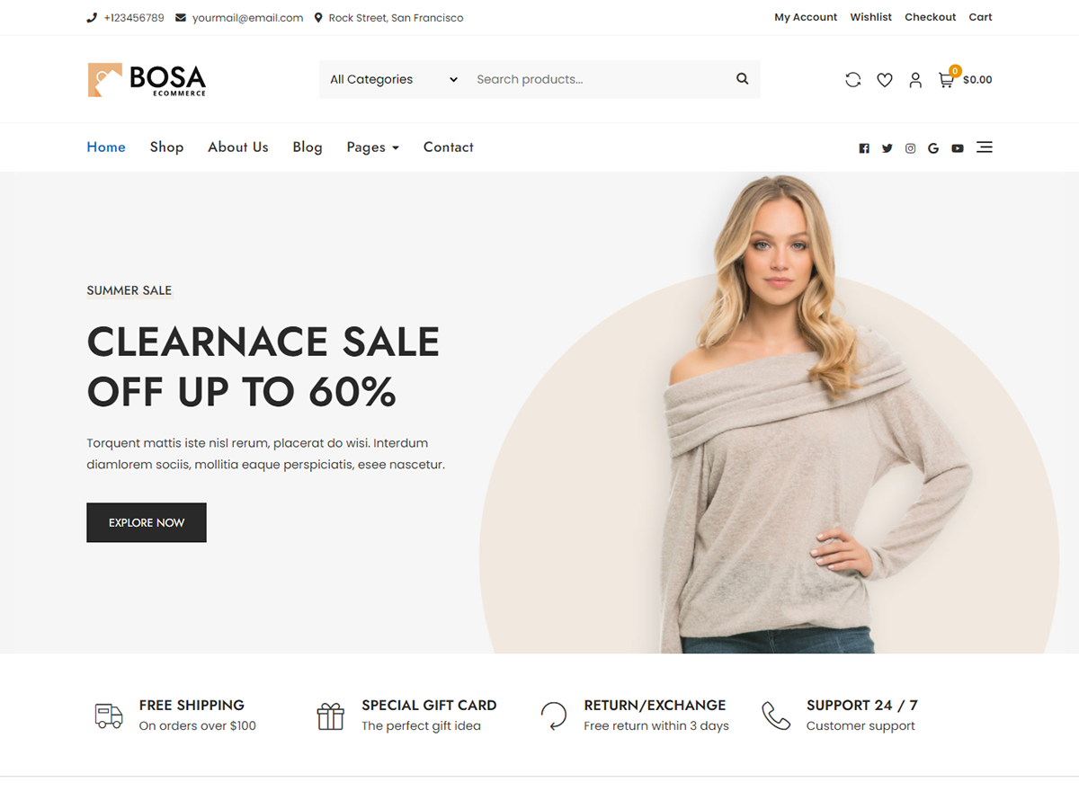 bosa-ecommerce free wordpress theme