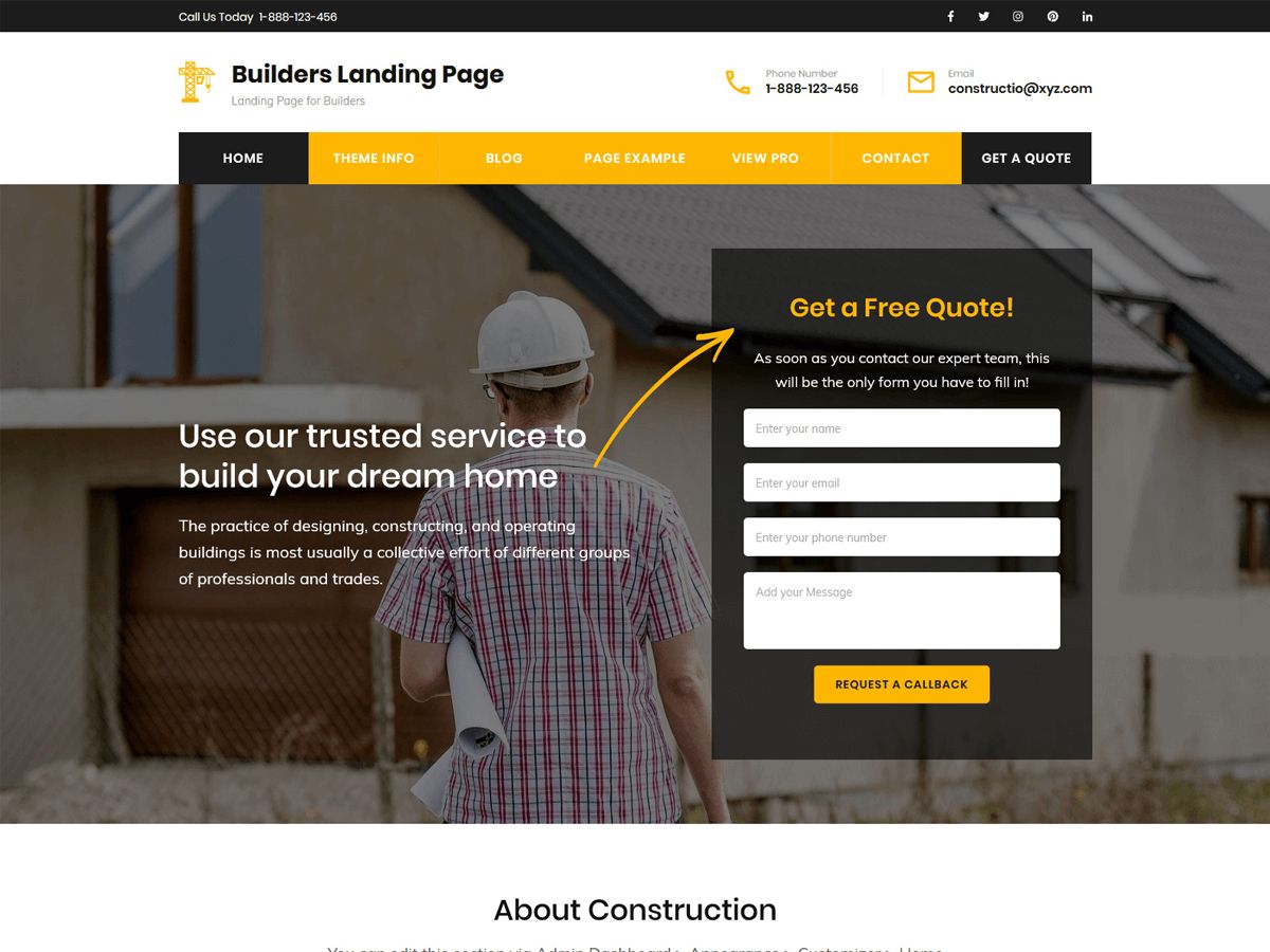 builders-landing-page free wordpress theme
