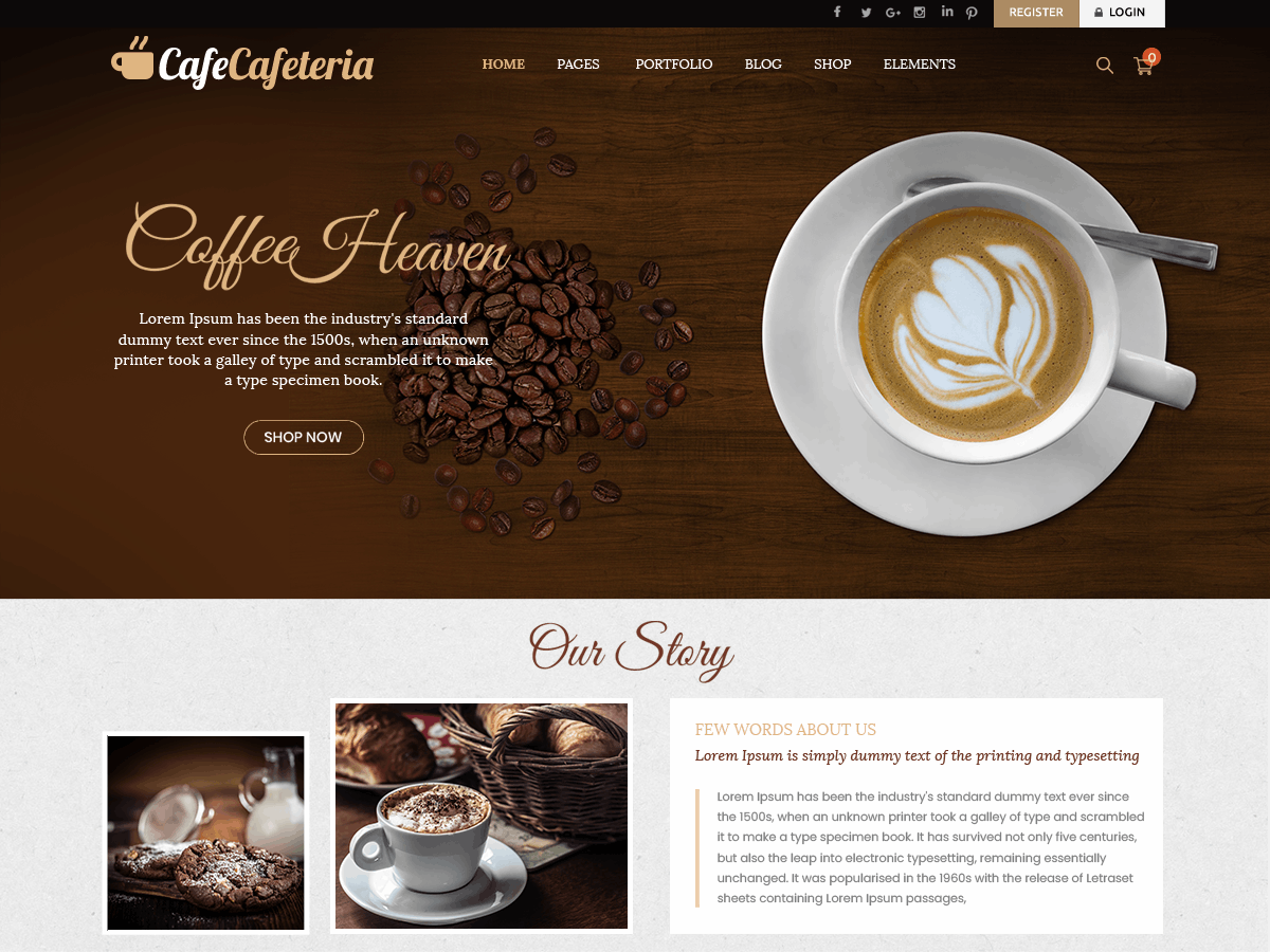 cafe-cafeteria free wordpress theme