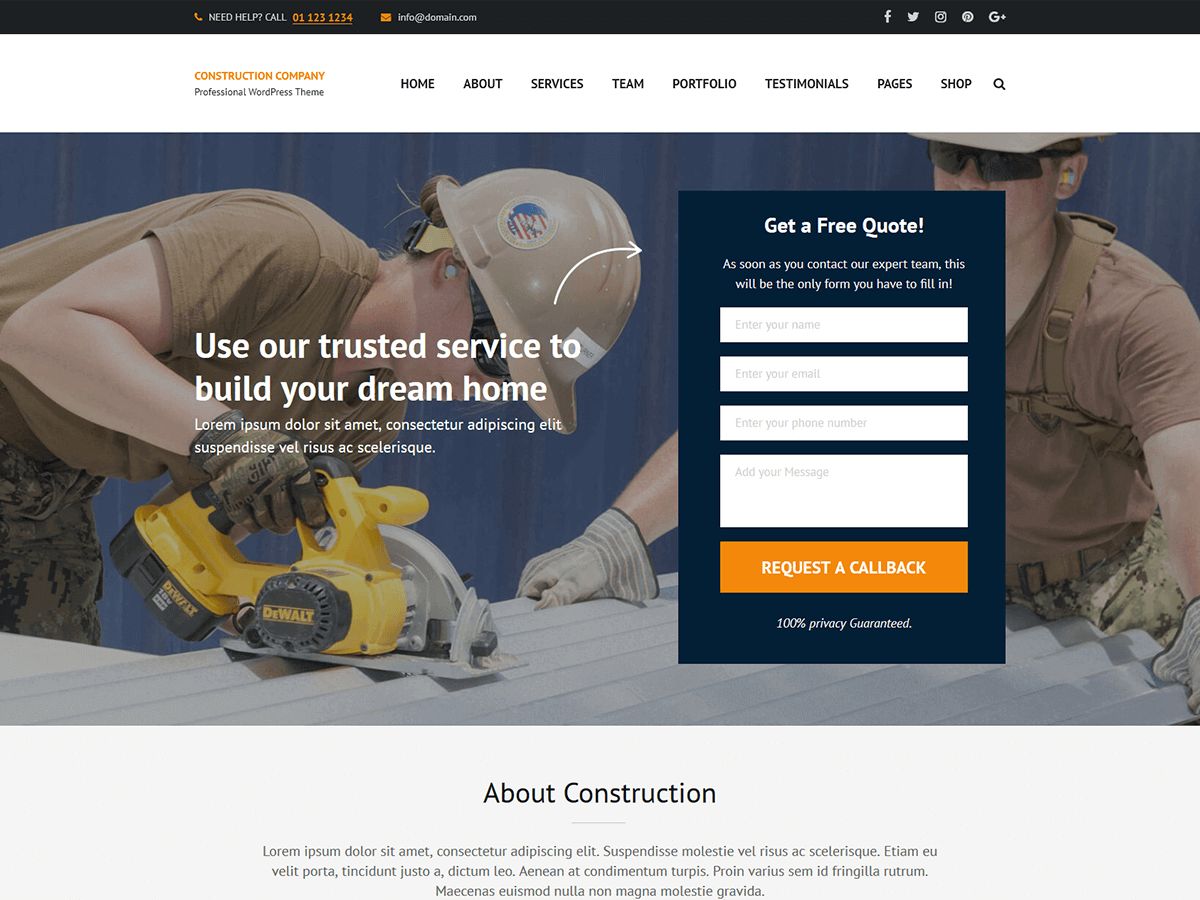 construction-company free wordpress theme
