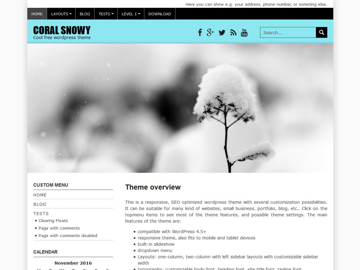 coral-snowy free wordpress theme