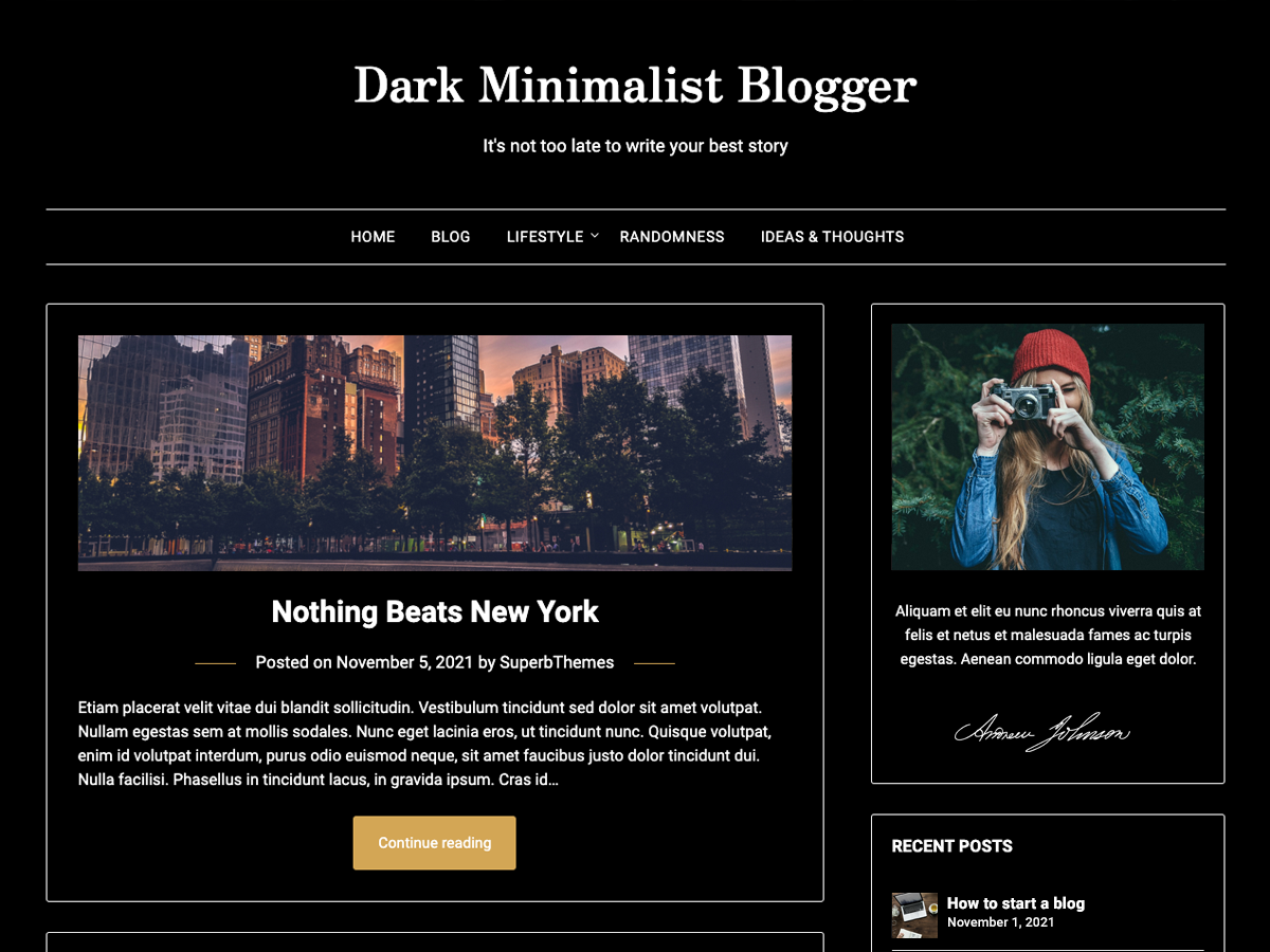 dark-minimalistblogger free wordpress theme
