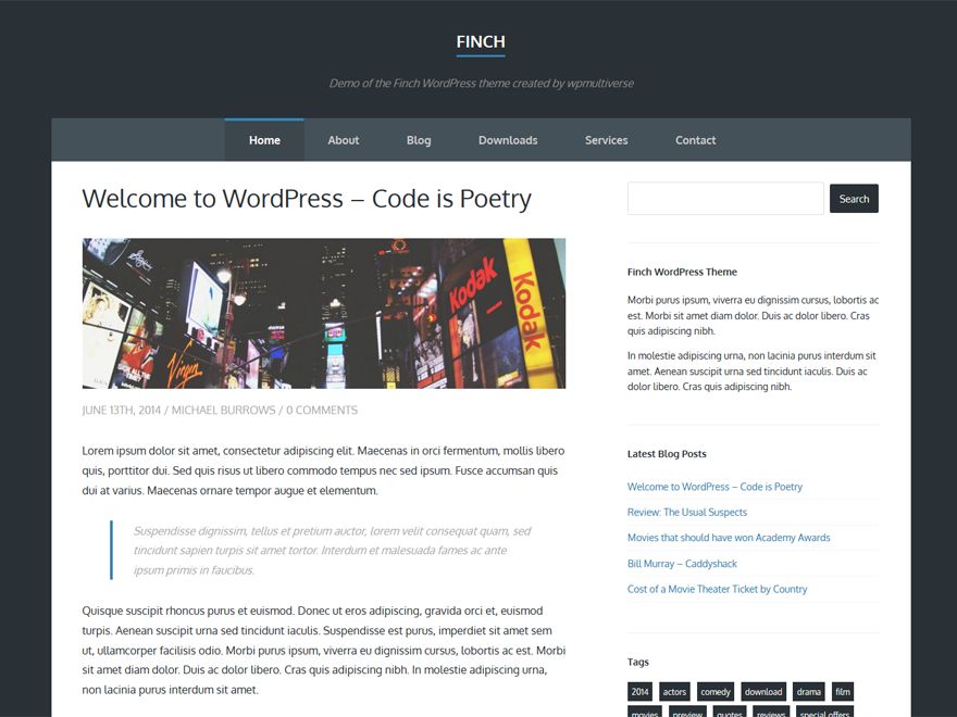 finch free wordpress theme