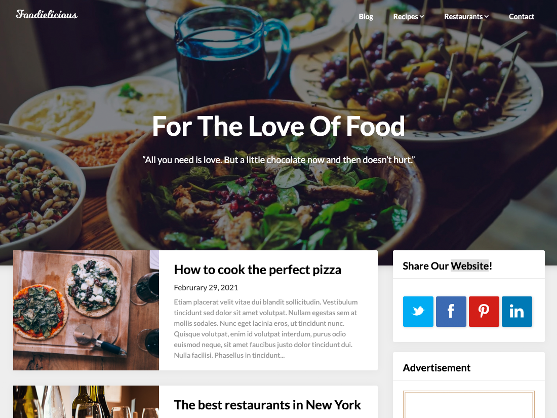 foodielicious-blog free wordpress theme