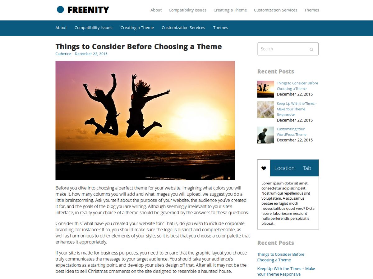 freenity free wordpress theme