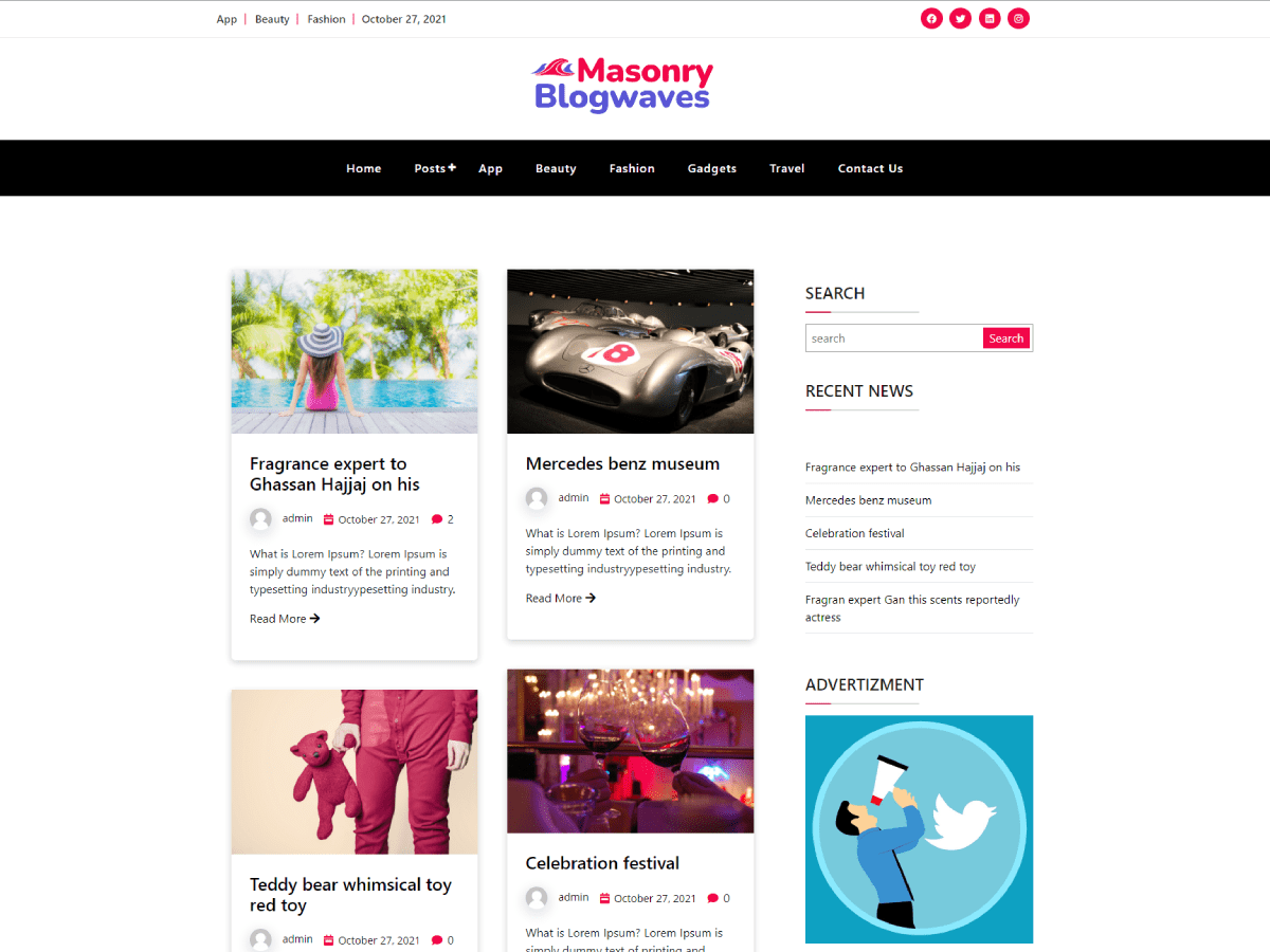 masonry-blogwaves free wordpress theme
