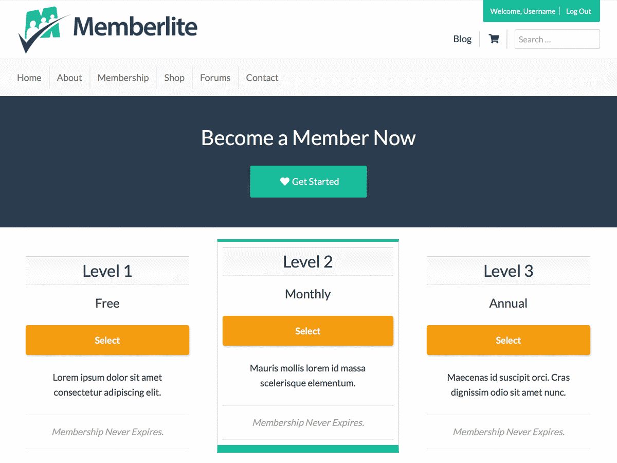 memberlite free wordpress theme