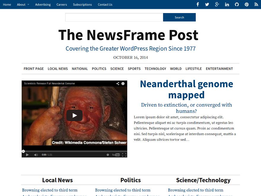 newsframe free wordpress theme