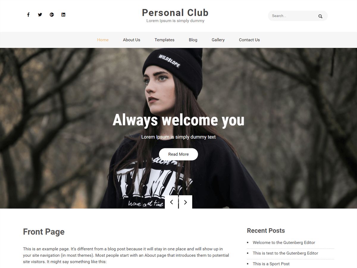 personal-club free wordpress theme