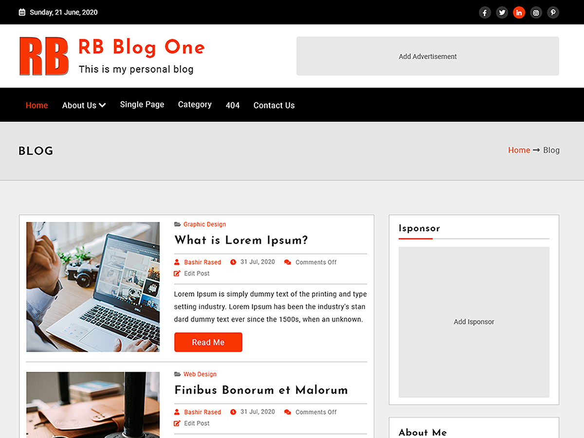rb-blog-one free wordpress theme