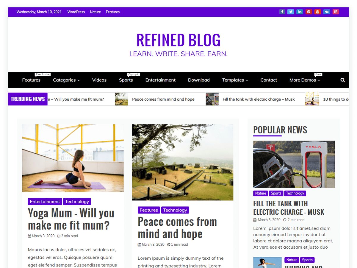 refined-blog free wordpress theme